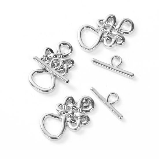 Image de Fermoir Toggle en Alliage de Zinc Forme Nœud Celtique Argenté 23mm x14mm 18mm x 17mm, 2 Kits