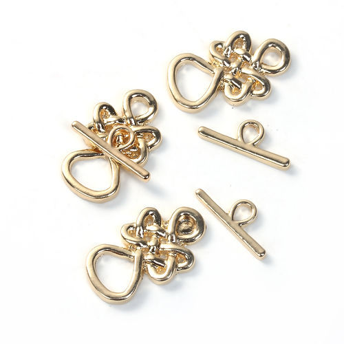 亜鉛合金 トグルクラスプ ケルトノット 金メッキ 23mm x14mm 18mm x 17mm、 2 セット の画像