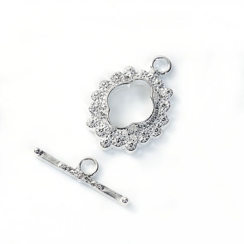 Image de Fermoir Toggle en Alliage de Zinc Forme Fleur Argenté 23mm x 16mm 21mm x 6mm, 2 Kits