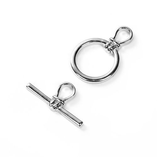 亜鉛合金 トグルクラスプ 円形 シルバートーン 23mm x 15mm 22mm x 10mm、 2 セット の画像