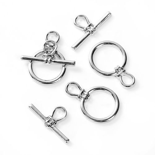 亜鉛合金 トグルクラスプ 円形 シルバートーン 23mm x 15mm 22mm x 10mm、 2 セット の画像