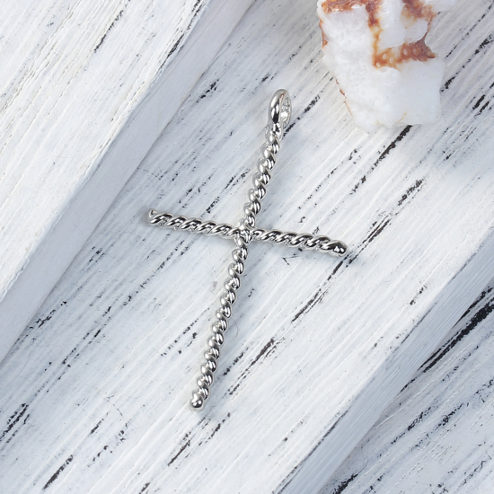 Image de Pendentifs Câble Torsadé en Alliage de Zinc Croix Argent Mat 42mm x 24mm, 5 Pcs