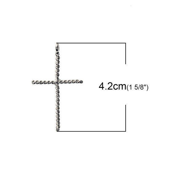 Image de Pendentifs Câble Torsadé en Alliage de Zinc Croix Argent Mat 42mm x 24mm, 5 Pcs