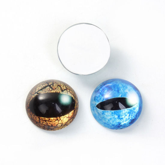 Image de 10 Pcs Cabochon Dôme en Verre Rond Dos Plat Couleur Mélangée Au Hasard Yeux 20mm Dia