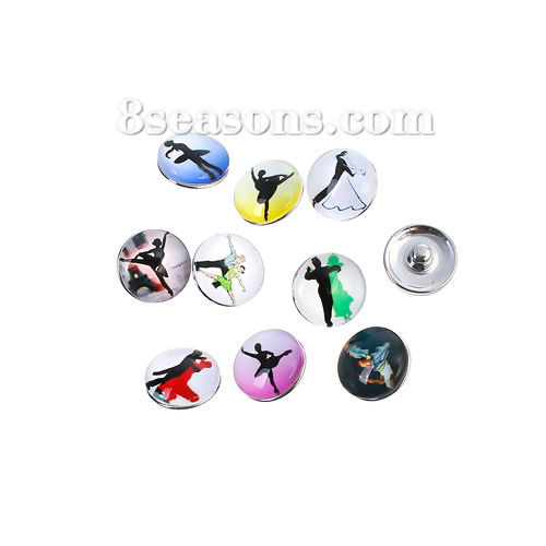 Image de 18mm Boutons pour Bracelet Bouton Pression en Alliage de zinc+Verre Bouton Pression Rond Couleur au Hasard Personnes , Taille de Poignée: 5.5mm, 5 Pcs