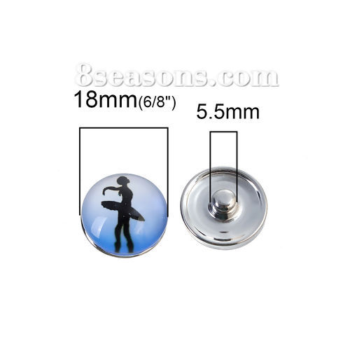 Image de 18mm Boutons pour Bracelet Bouton Pression en Alliage de zinc+Verre Bouton Pression Rond Couleur au Hasard Personnes , Taille de Poignée: 5.5mm, 5 Pcs