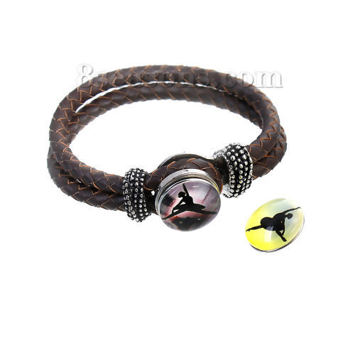 Image de 18mm Boutons pour Bracelet Bouton Pression en Alliage de zinc+Verre Bouton Pression Rond Couleur au Hasard Personnes , Taille de Poignée: 5.5mm, 5 Pcs