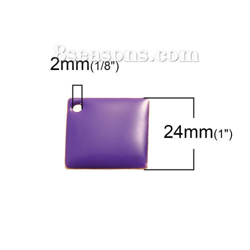 真鍮 エナメル スパンコール チャーム 菱形 メッキなし 未加工品 紫 エナメル 24mmx 24mm、 5 個 の画像