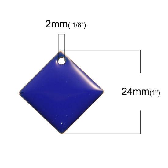 真鍮 エナメル スパンコール チャーム 菱形 メッキなし 未加工品 紫 エナメル 24mmx 24mm、 5 個 の画像