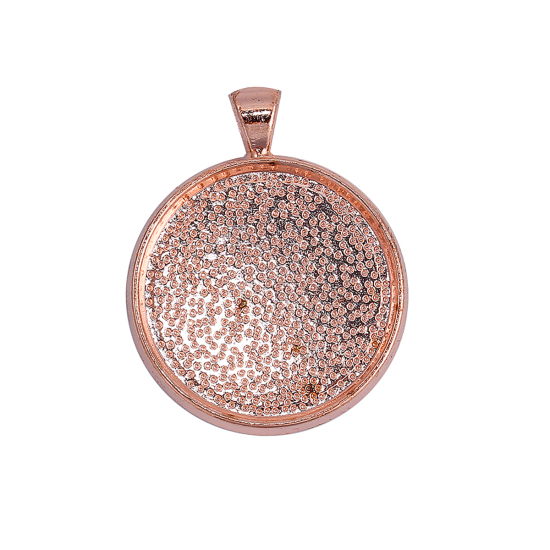 Image de Pendentifs Supports à Cabochons Alliage de Zinc Rond Or Rose Cabochon Rapportable Taille à Incruster: 30mm 43mm x 34mm, 5 Pcs