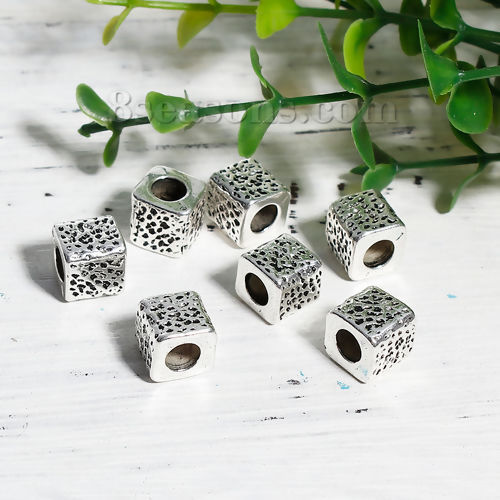 Bild von Zinklegierung Zwischenperlen Spacer Perlen Rechteck Antiksilber ca. 10mm x 9mm, Loch:ca. 5.2mm, 5 Stück