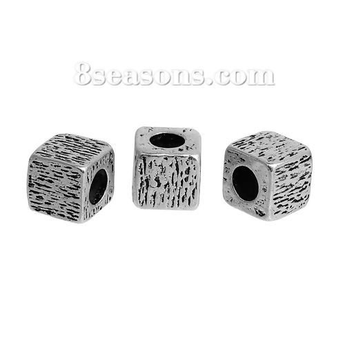 Bild von Zinklegierung Zwischenperlen Spacer Perlen Quadrat Antiksilber ca. 9mm x 9mm, Loch:ca. 4.6mm, 5 Stück
