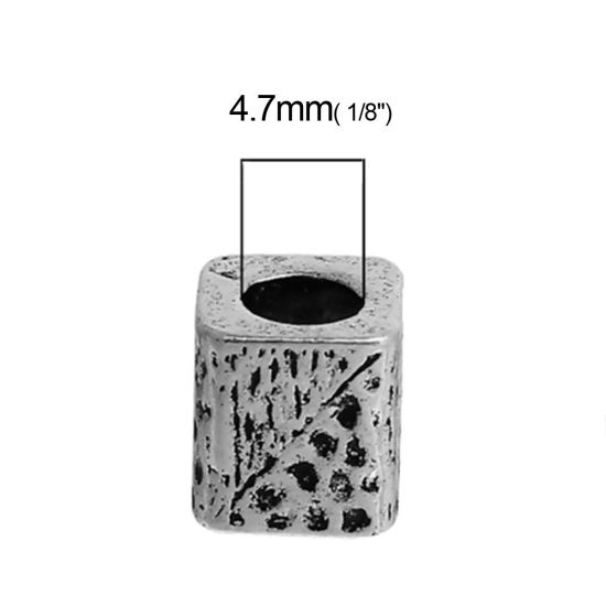 Bild von Zinklegierung Zwischenperlen Spacer Perlen Quadrat Antiksilber ca. 8mm x 8mm, Loch:ca. 4.7mm, 10 Stück