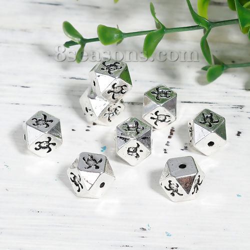 Bild von Zinklegierung Zwischenperlen Spacer Perlen Quadrat Antiksilber Schildkröte Facettiert ca. 12mm x 10mm, Loch:ca. 1.9mm, 5 Stück