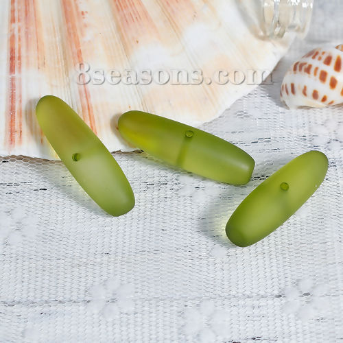 Image de Perles en Résine Verre de Mer Ovale Vert Armée Givré 35mm x 10mm, 34mm x10mm, Taille de Trou: 1.9mm, 5 Pcs