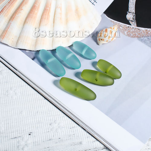 Image de Perles en Résine Verre de Mer Ovale Vert Armée Givré 35mm x 10mm, 34mm x10mm, Taille de Trou: 1.9mm, 5 Pcs