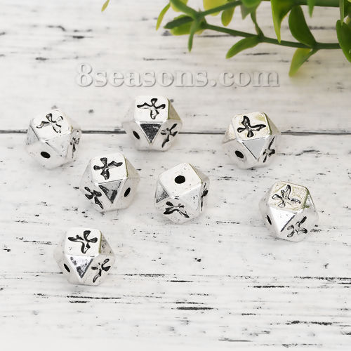 Bild von Zinklegierung Zwischenperlen Spacer Perlen Quadrat Antiksilber Schmetterling Facettiert ca. 10mm x 10mm, Loch:ca. 2.2mm, 5 Stück