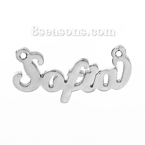 Image de Nom Connecteurs en 304 Acier Inoxydable Argent Mat Gravé Caractère " Sofia" 21mm x 11mm, 1 Pièce