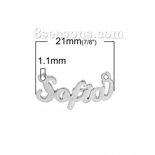 Image de Nom Connecteurs en 304 Acier Inoxydable Argent Mat Gravé Caractère " Sofia" 21mm x 11mm, 1 Pièce
