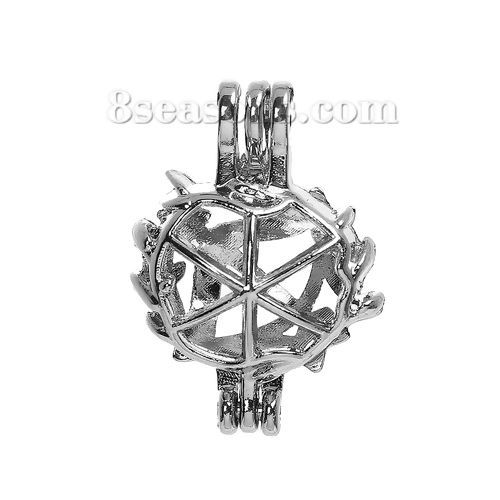 Picture of Brass Wish Pearl Locket Jewelry Pendants Bow And Arrow Silver Tone Can Open (Fit Bead Size: 8mm) 22mm( 7/8") x 15mm( 5/8"), 1 Piece