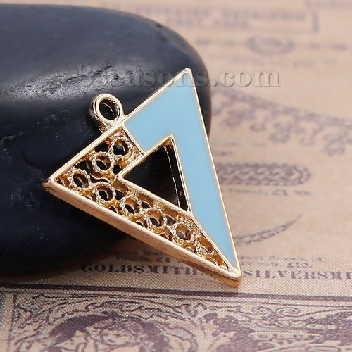 Picture of Zinc Based Alloy Contrast Color Charms Triangle Gold Plated Mint Green Enamel 22mm( 7/8") x 22mm( 7/8"), 5 PCs