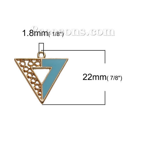 Picture of Zinc Based Alloy Contrast Color Charms Triangle Gold Plated Mint Green Enamel 22mm( 7/8") x 22mm( 7/8"), 5 PCs