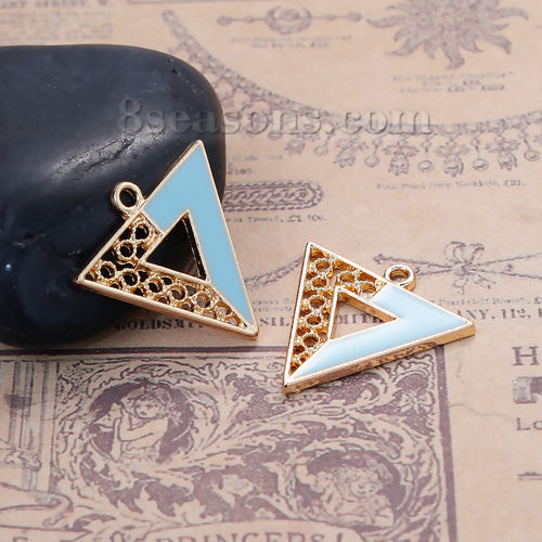 Picture of Zinc Based Alloy Contrast Color Charms Triangle Gold Plated Mint Green Enamel 22mm( 7/8") x 22mm( 7/8"), 5 PCs