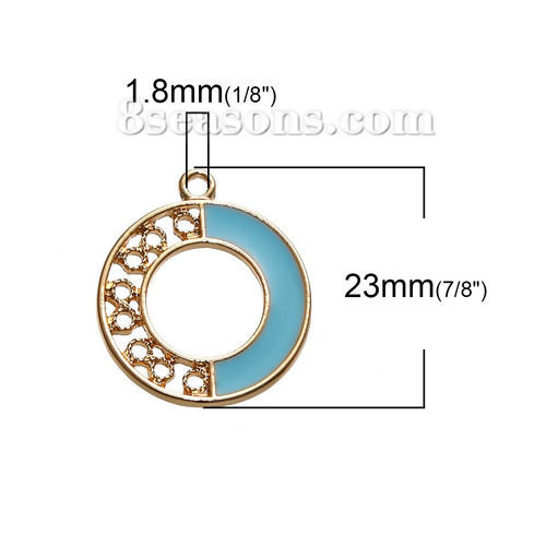 Picture of Zinc Based Alloy Contrast Color Charms Round Gold Plated Mint Green Enamel 23mm( 7/8") x 20mm( 6/8"), 5 PCs