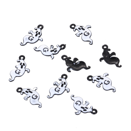 Picture of Zinc Based Alloy Charms Halloween Ghost Black & White Message " G " Painting 21mm( 7/8") x 12mm( 4/8"), 10 PCs