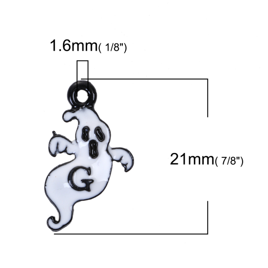 Picture of Zinc Based Alloy Charms Halloween Ghost Black & White Message " G " Painting 21mm( 7/8") x 12mm( 4/8"), 10 PCs