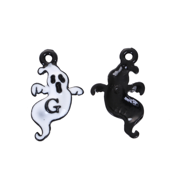 Picture of Zinc Based Alloy Charms Halloween Ghost Black & White Message " G " Painting 21mm( 7/8") x 12mm( 4/8"), 10 PCs
