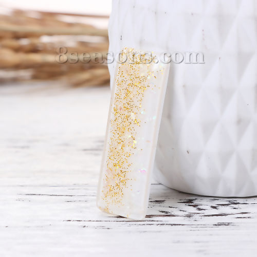 Image de Cabochon Dôme en Résine & Coquille Naturelle Mosaïque Rectangle Blanc Brillant 45mm x 16mm, 10 Pcs