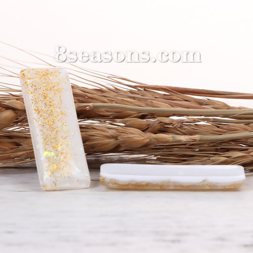 Image de Cabochon Dôme en Résine & Coquille Naturelle Mosaïque Rectangle Blanc Brillant 45mm x 16mm, 10 Pcs