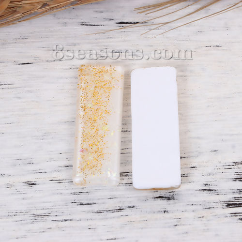 Image de Cabochon Dôme en Résine & Coquille Naturelle Mosaïque Rectangle Blanc Brillant 45mm x 16mm, 10 Pcs