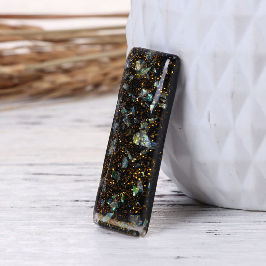 Image de Cabochon Dôme en Résine & Coquille Naturelle Mosaïque Rectangle Blanc Brillant 45mm x 16mm, 10 Pcs