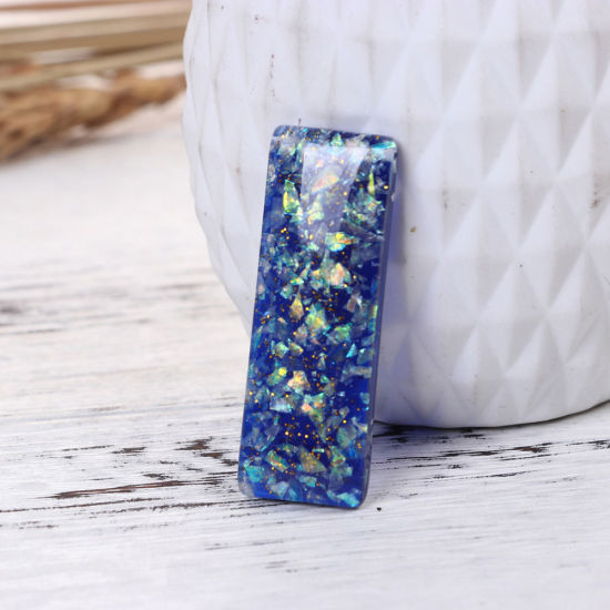 Image de Cabochon Dôme en Résine & Coquille Naturelle Mosaïque Rectangle Blanc Brillant 45mm x 16mm, 10 Pcs