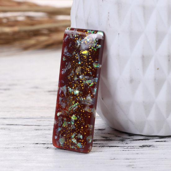 Image de Cabochon Dôme en Résine & Coquille Naturelle Mosaïque Rectangle Blanc Brillant 45mm x 16mm, 10 Pcs