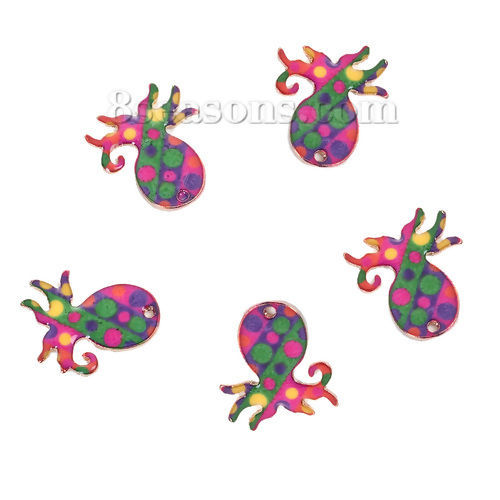 Imagen de Zamak Mosaico Colgantes Charms Pulpo Chapado en Oro Multicolor Esmalte 20mm x 17mm, 10 Unidades