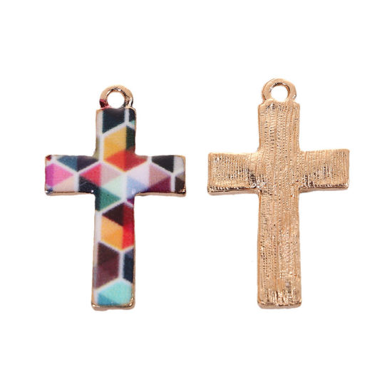 Imagen de Zamak Mosaico Colgantes Charms Pulpo Chapado en Oro Multicolor Esmalte 20mm x 17mm, 10 Unidades