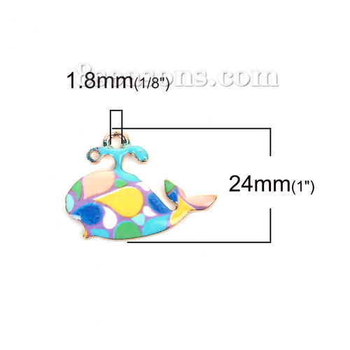 Imagen de Zamak Mosaico Colgantes Charms Ballena Chapado en Oro Multicolor Esmalte 24mm x 18mm, 10 Unidades