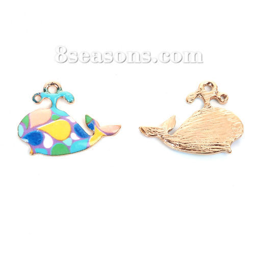 Imagen de Zamak Mosaico Colgantes Charms Ballena Chapado en Oro Multicolor Esmalte 24mm x 18mm, 10 Unidades