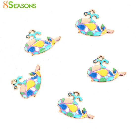 Imagen de Zamak Mosaico Colgantes Charms Ballena Chapado en Oro Multicolor Esmalte 24mm x 18mm, 10 Unidades