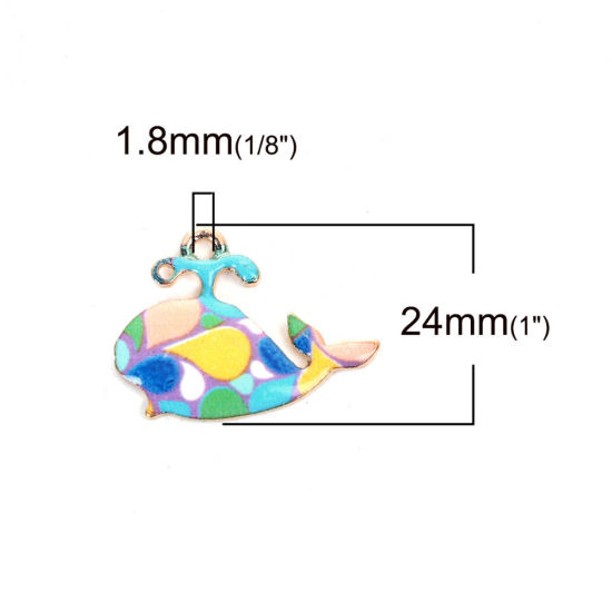 Imagen de Zamak Mosaico Colgantes Charms Ballena Chapado en Oro Multicolor Esmalte 24mm x 18mm, 10 Unidades