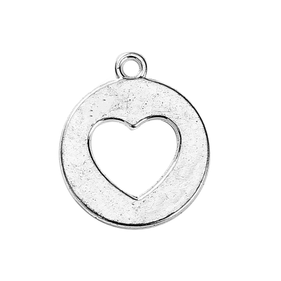 Imagen de Zamak Separar Colgantes Charms Ronda Argentado Corazón 17mm x 14mm, 50 Unidades