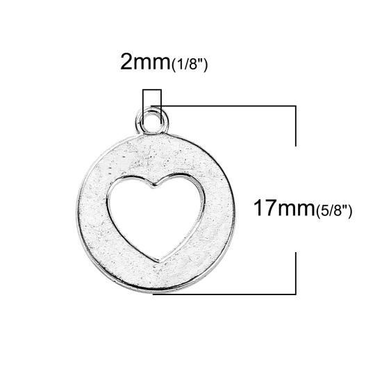 Imagen de Zamak Separar Colgantes Charms Ronda Argentado Corazón 17mm x 14mm, 50 Unidades