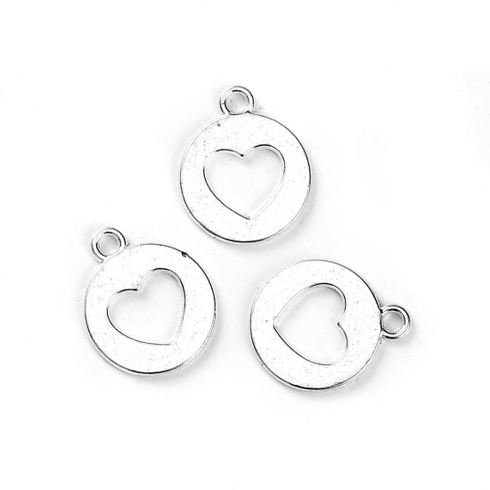 Imagen de Zamak Separar Colgantes Charms Ronda Argentado Corazón 17mm x 14mm, 50 Unidades