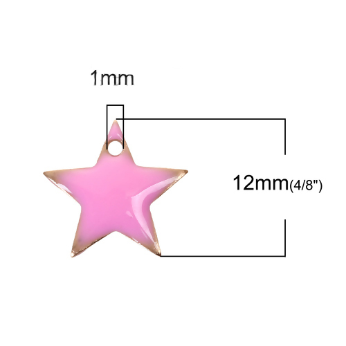 真鍮 エナメル スパンコール チャーム 五芒星 めっきない ピンク エナメル 12mmx 11mm、 10 個 の画像