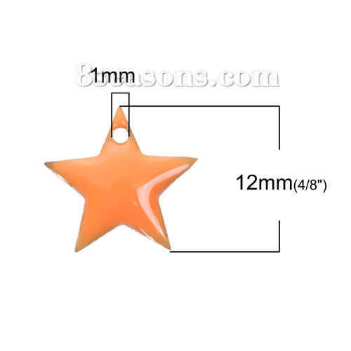 真鍮 エナメル スパンコール チャーム 五芒星 めっきない オレンジ色 エナメル 12mmx 11mm、 10 個 の画像
