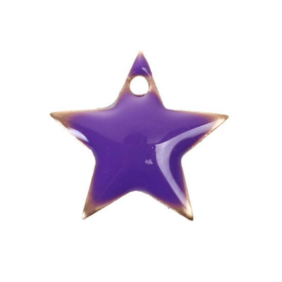 真鍮 エナメル スパンコール チャーム 五芒星 めっきない オレンジ色 エナメル 12mmx 11mm、 10 個 の画像
