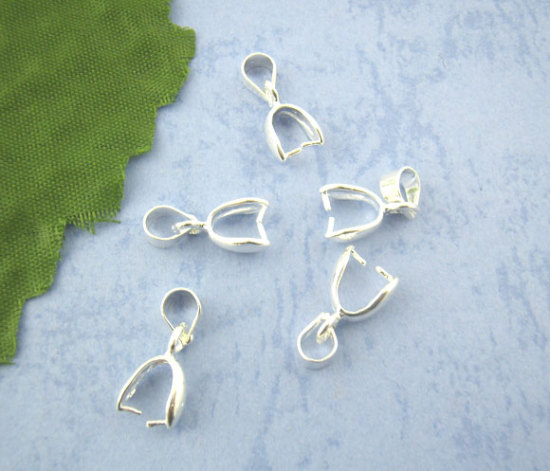 Image de Fermoir Pince Bélière en Alliage de Zinc Argenté 20mm x 8mm, 20 Pcs